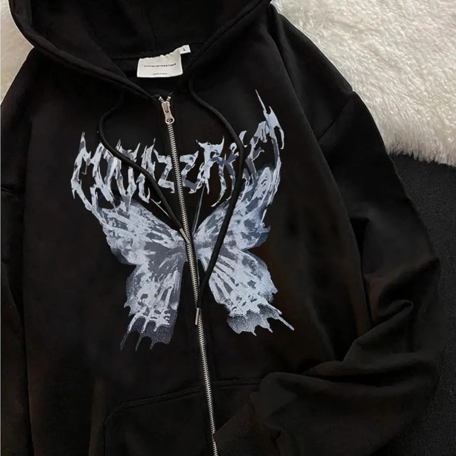 Aobiono Women Men Y2K Zip Up Oversized Hoodie Skeleton Butterfly Gothic Emo Grunge Jacket Alt Graphic Baggy Dark Academia 90s