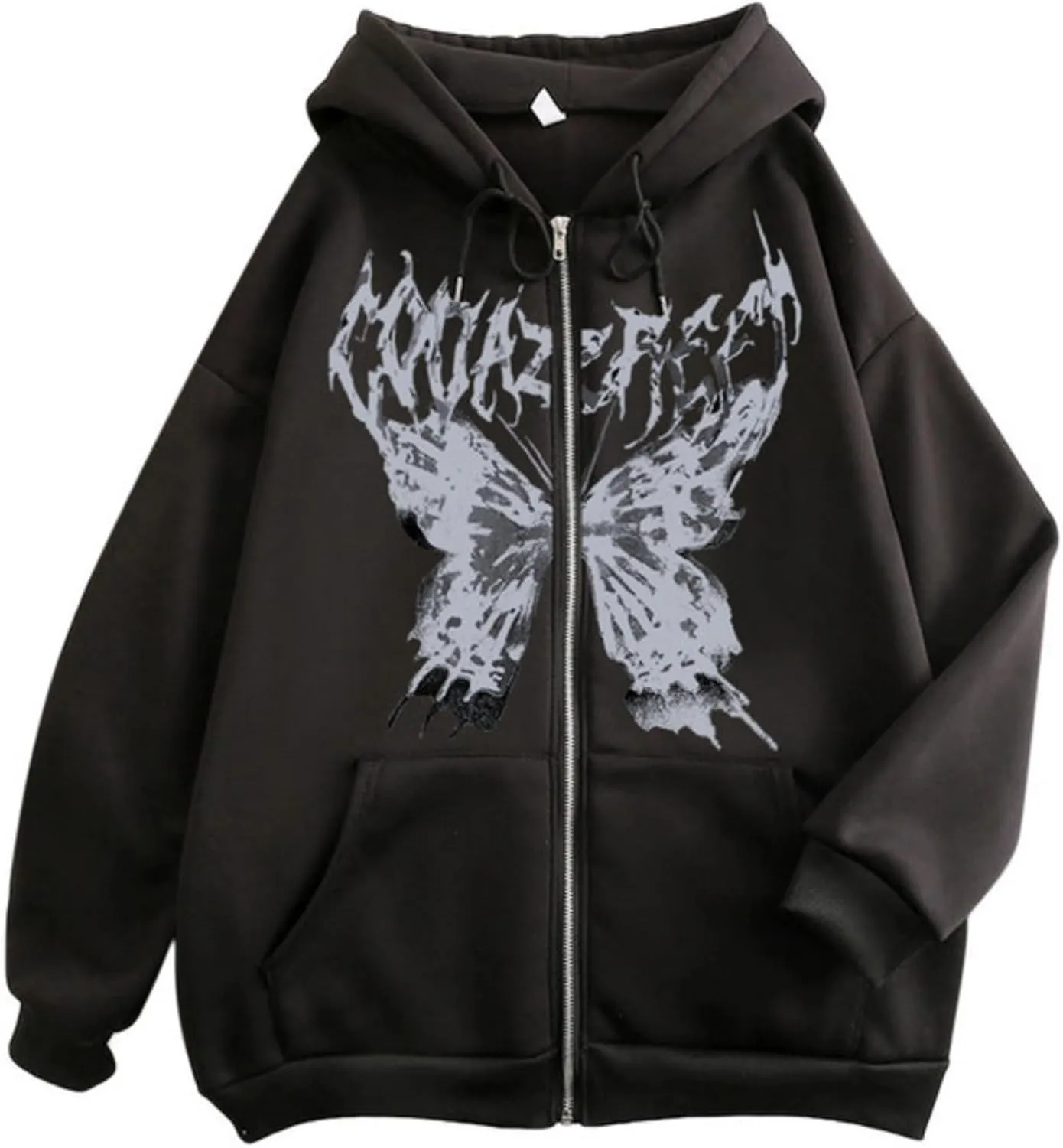Aobiono Women Men Y2K Zip Up Oversized Hoodie Skeleton Butterfly Gothic Emo Grunge Jacket Alt Graphic Baggy Dark Academia 90s