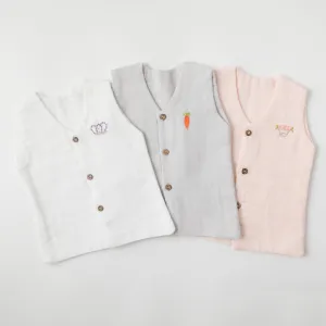 Baby Muslin Vests - Set of 3 (Pink, Grey, White)