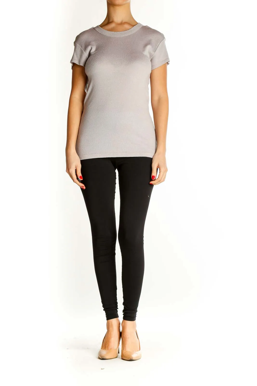 Beige Solid Casual T-Shirt