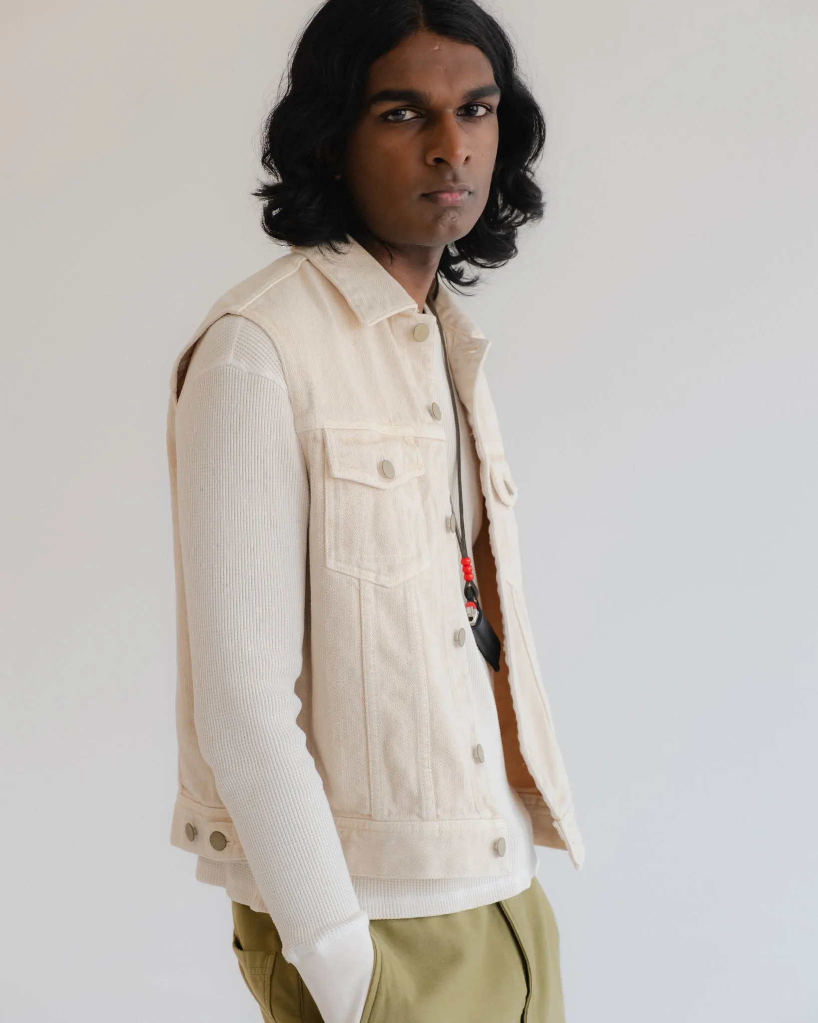 Biker Vest Obi Cotton Cement