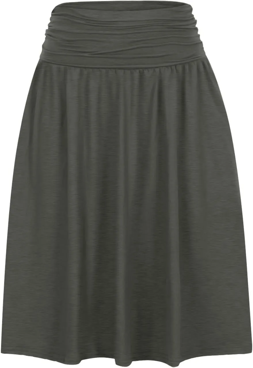 Binmer Women's High Waist Midi Skirt Vintage Elastic A-Line Pleated Below The Knee Length Ruched Flowy Skirts with Pockets
