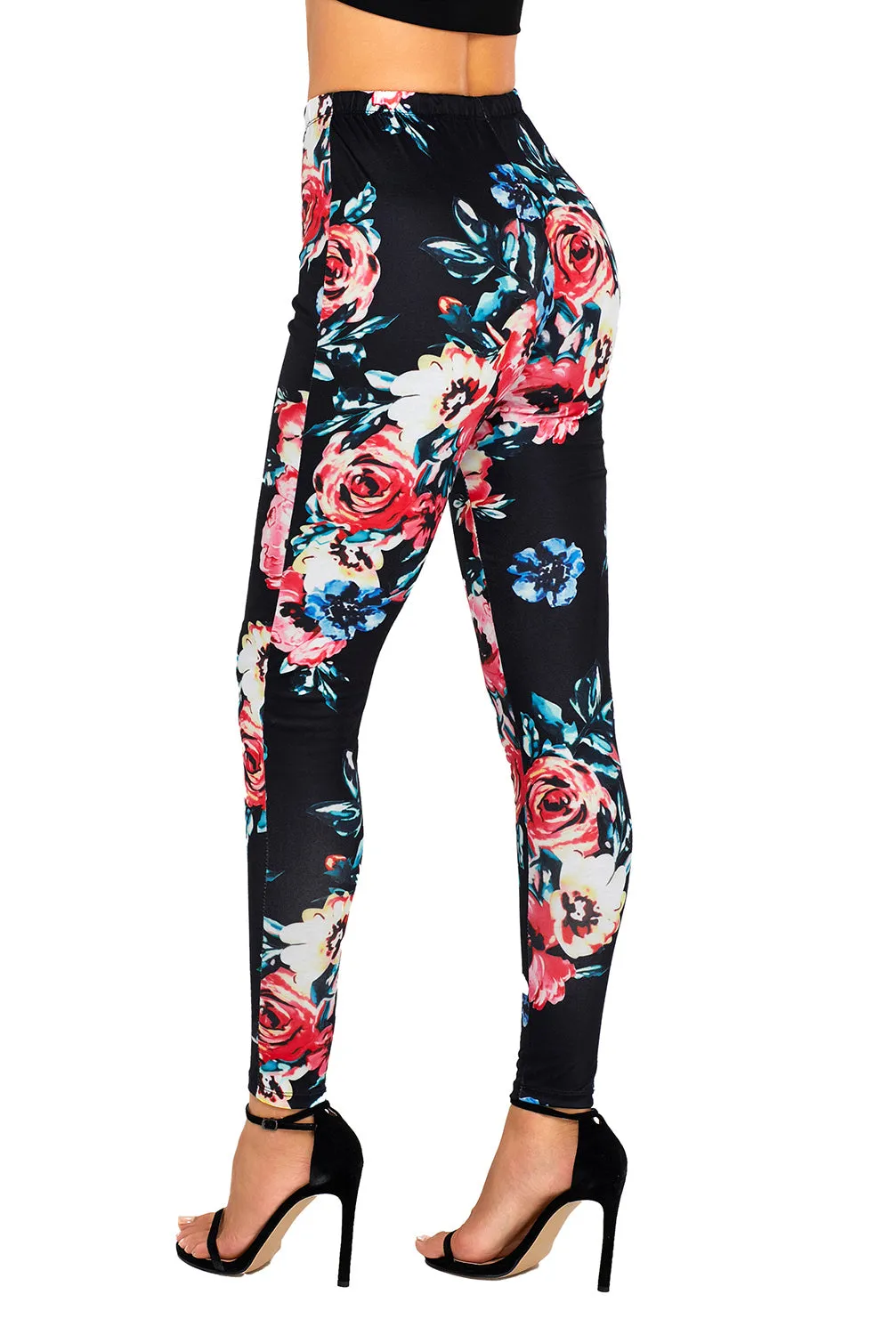 Black Floral Stretchy Leggings