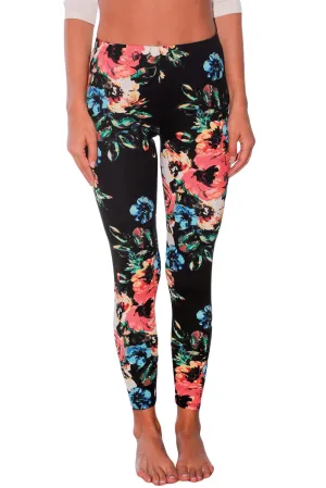 Black Floral Stretchy Leggings
