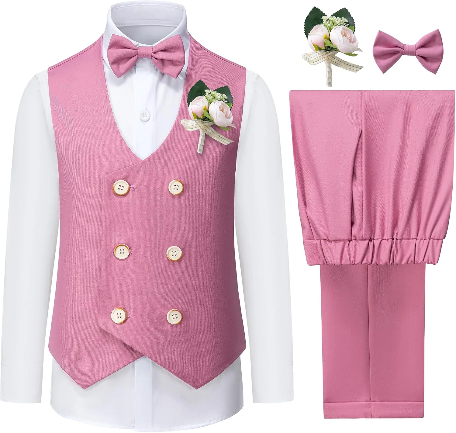 Boys Vest and Pants Set 5 Piece Formal Dress Boy Suits for Kids Toddler Wedding Communion