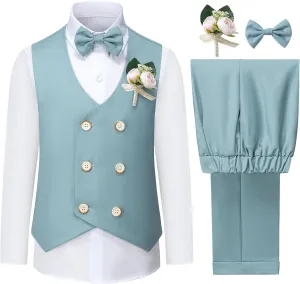Boys Vest and Pants Set 5 Piece Formal Dress Boy Suits for Kids Toddler Wedding Communion