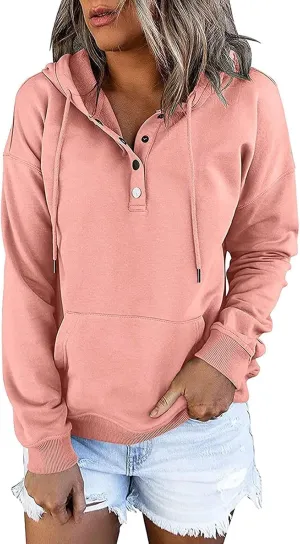 Button Hoodie Tops Dressy Casual Hoodies for Women Long Sleeve Pockets Sweatshirts Fashion 2025 Fall Clothes