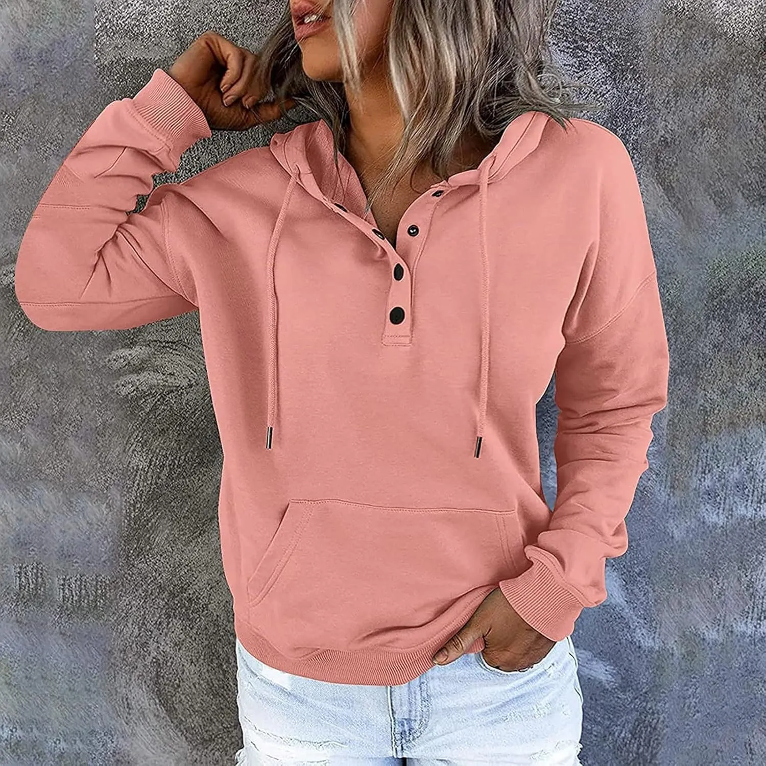 Button Hoodie Tops Dressy Casual Hoodies for Women Long Sleeve Pockets Sweatshirts Fashion 2025 Fall Clothes