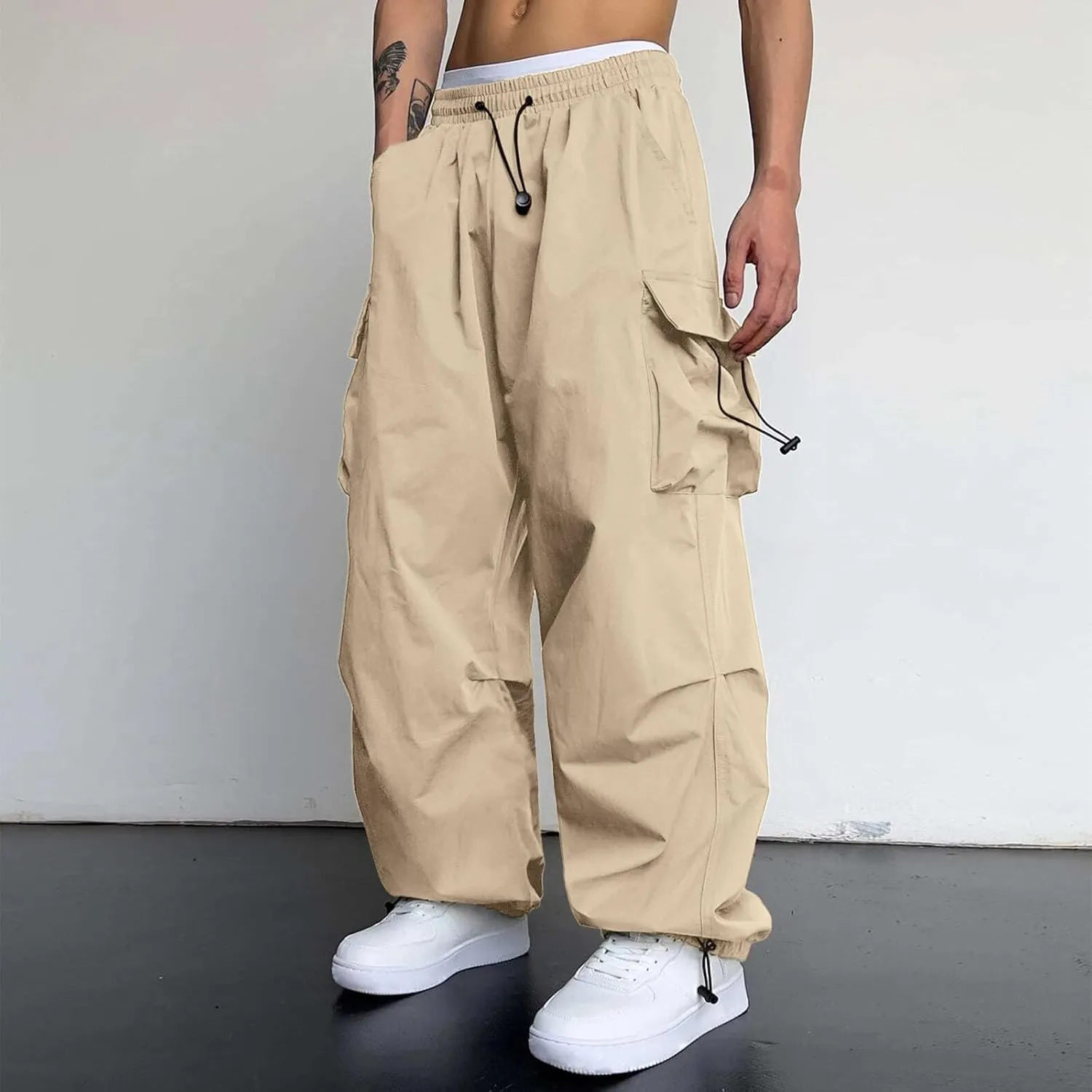 Cargo Pant for Men Cotton Casual Joggers Elastic Waist Cargo Combat Work Pant with Multiple Pockets