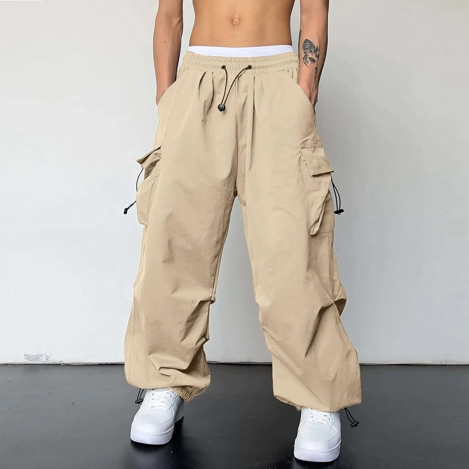 Cargo Pant for Men Cotton Casual Joggers Elastic Waist Cargo Combat Work Pant with Multiple Pockets
