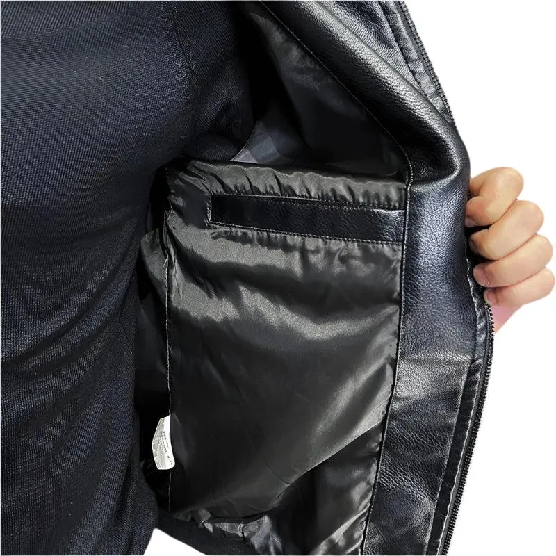 Casual Motorcycle Windbreaker Slim Fit Faux Leather Motorcycle Jacket for Men