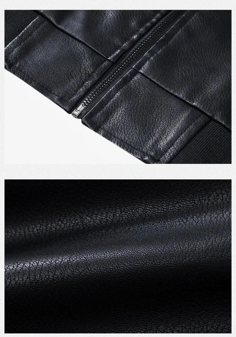 Casual Motorcycle Windbreaker Slim Fit Faux Leather Motorcycle Jacket for Men
