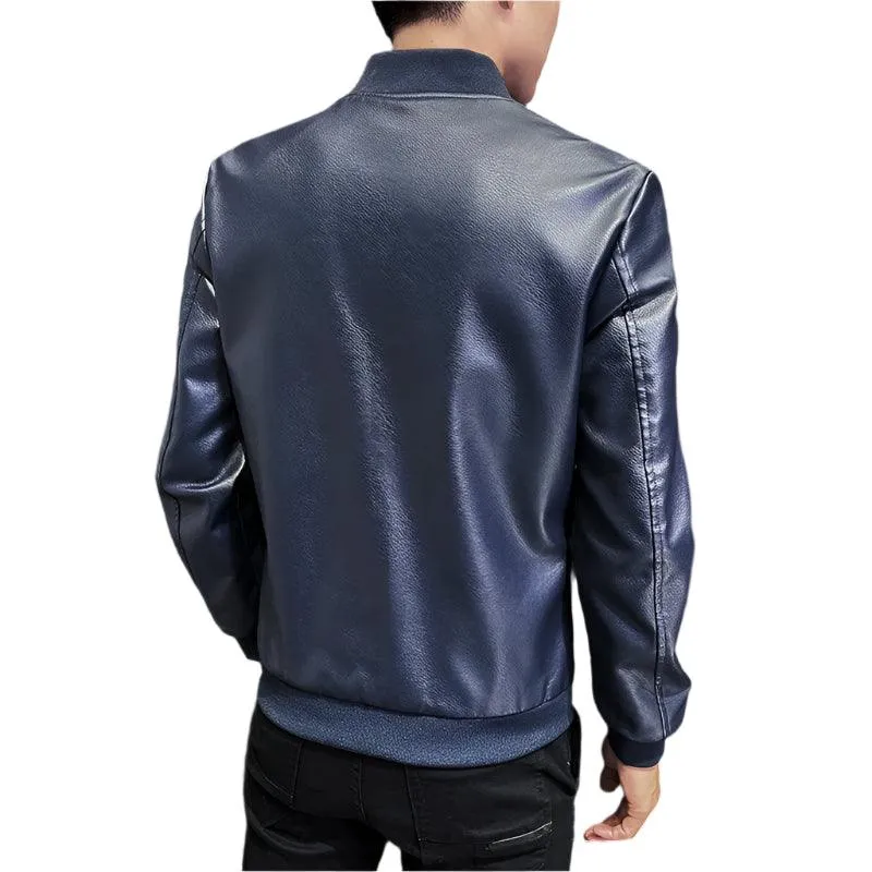 Casual Motorcycle Windbreaker Slim Fit Faux Leather Motorcycle Jacket for Men