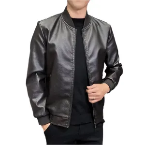 Casual Motorcycle Windbreaker Slim Fit Faux Leather Motorcycle Jacket for Men