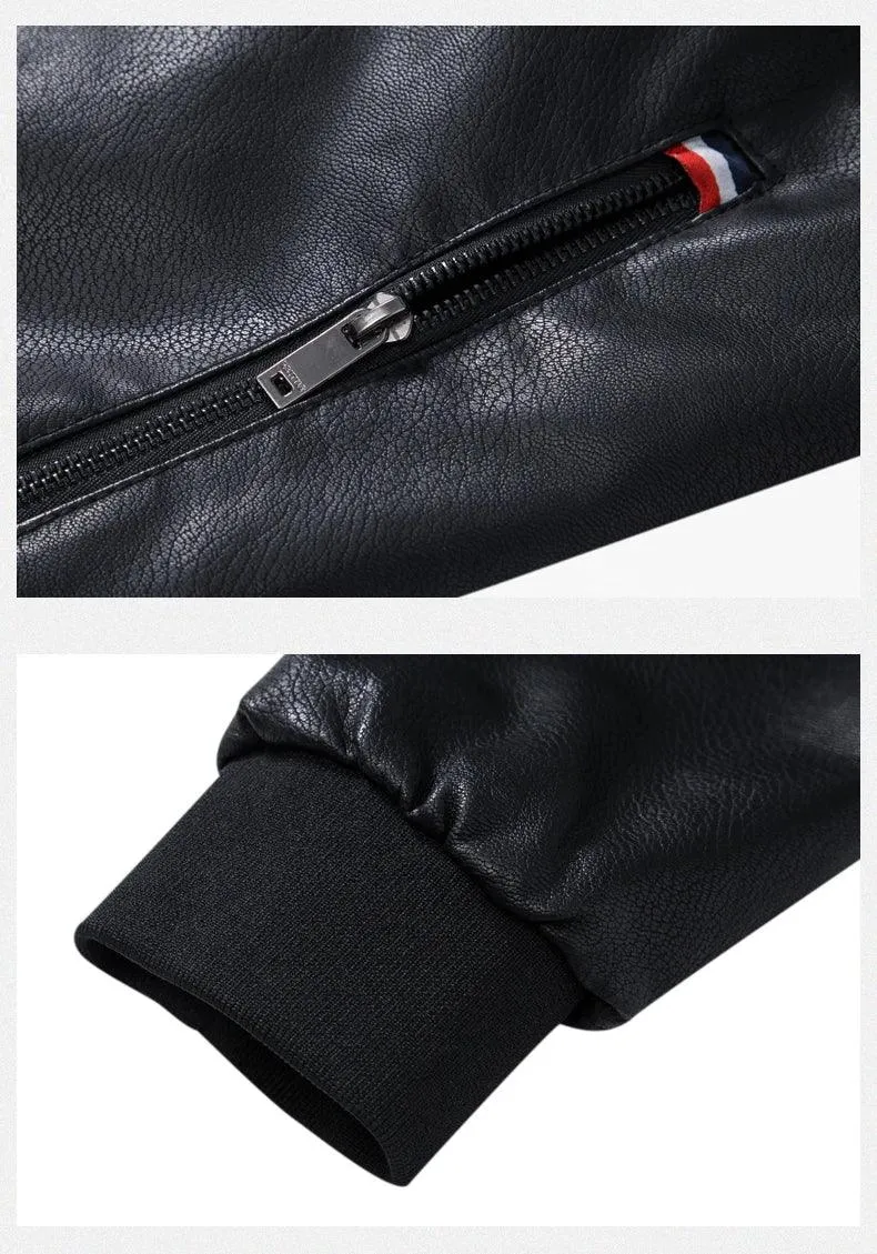 Casual Motorcycle Windbreaker Slim Fit Faux Leather Motorcycle Jacket for Men