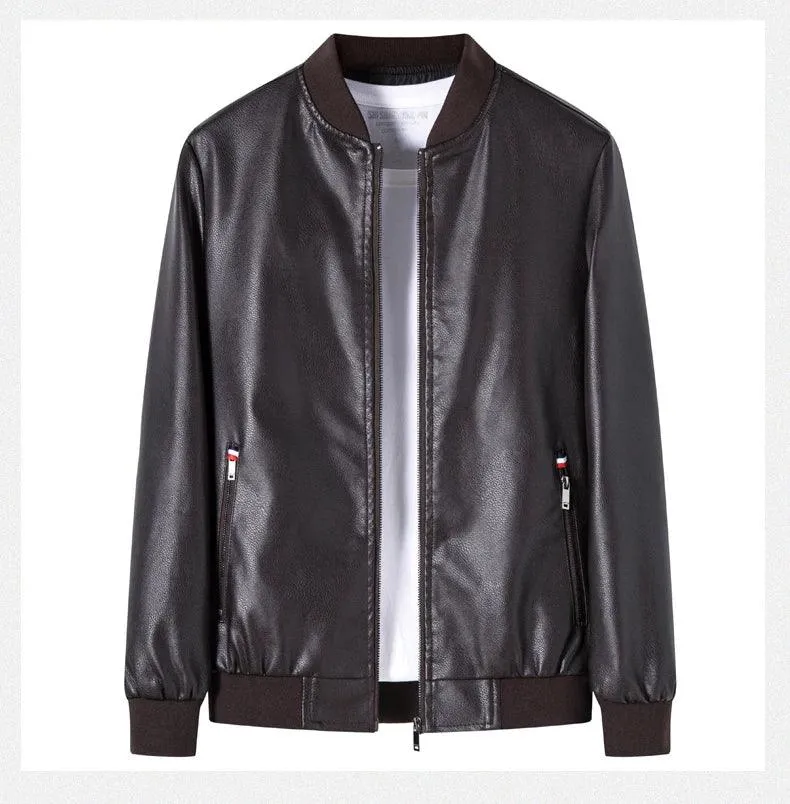 Casual Motorcycle Windbreaker Slim Fit Faux Leather Motorcycle Jacket for Men