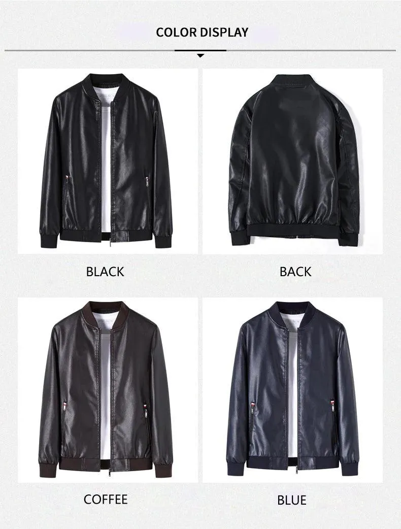 Casual Motorcycle Windbreaker Slim Fit Faux Leather Motorcycle Jacket for Men