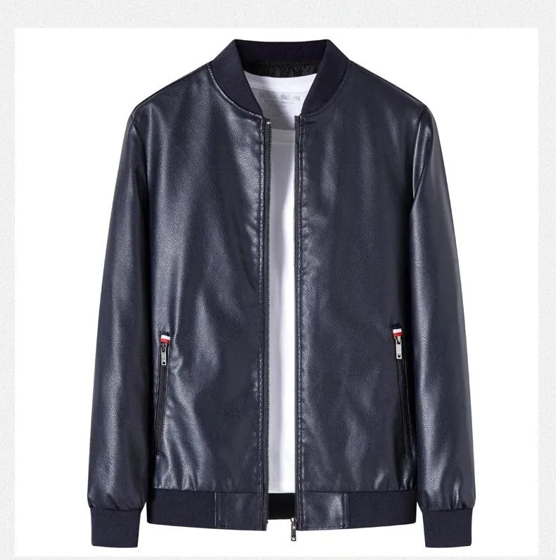 Casual Motorcycle Windbreaker Slim Fit Faux Leather Motorcycle Jacket for Men
