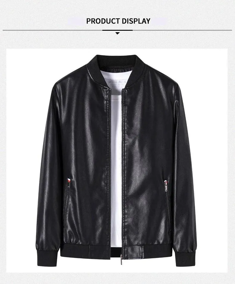 Casual Motorcycle Windbreaker Slim Fit Faux Leather Motorcycle Jacket for Men
