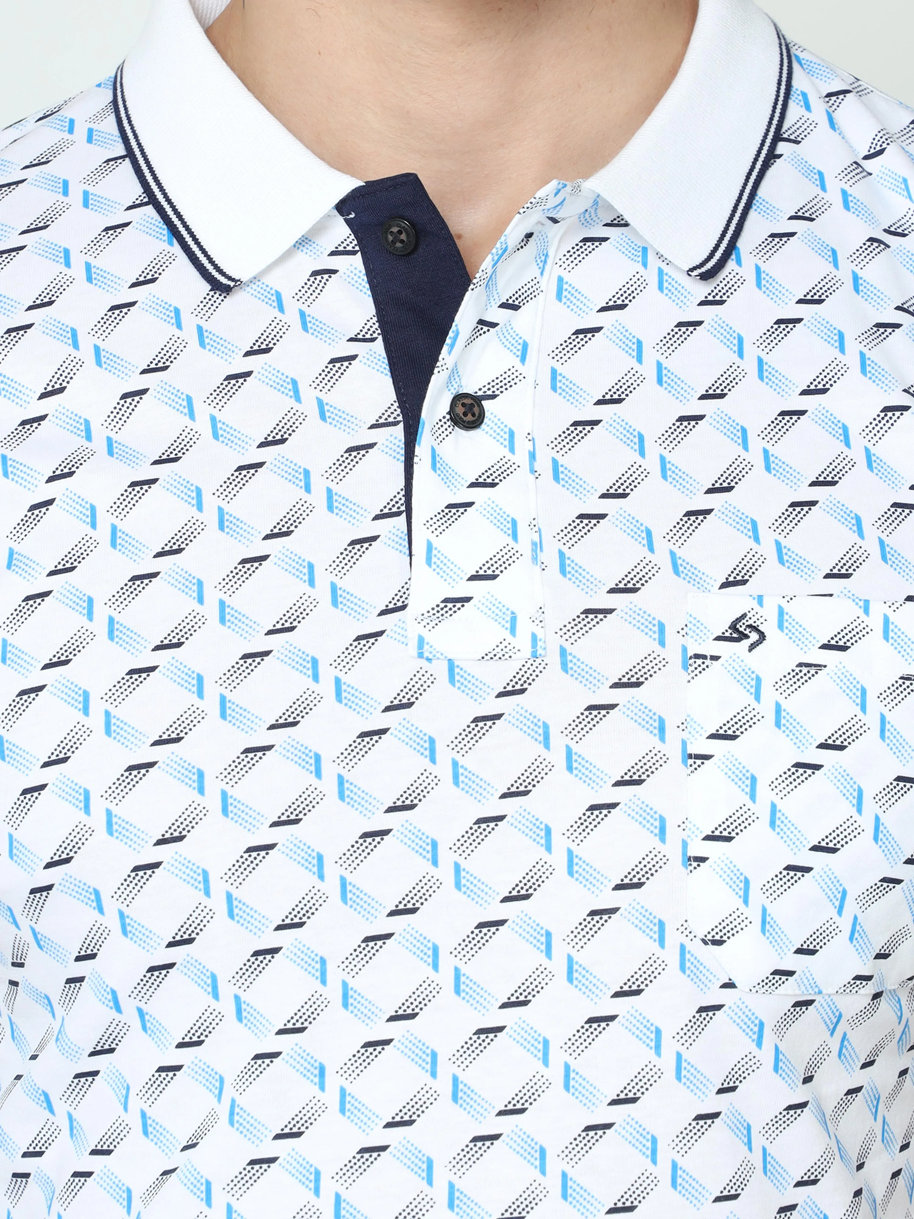 Classic Polo Mens Cotton Half Sleeve Printed Slim Fit Polo Neck White Color T-Shirt | BELLO - 231 A SF P