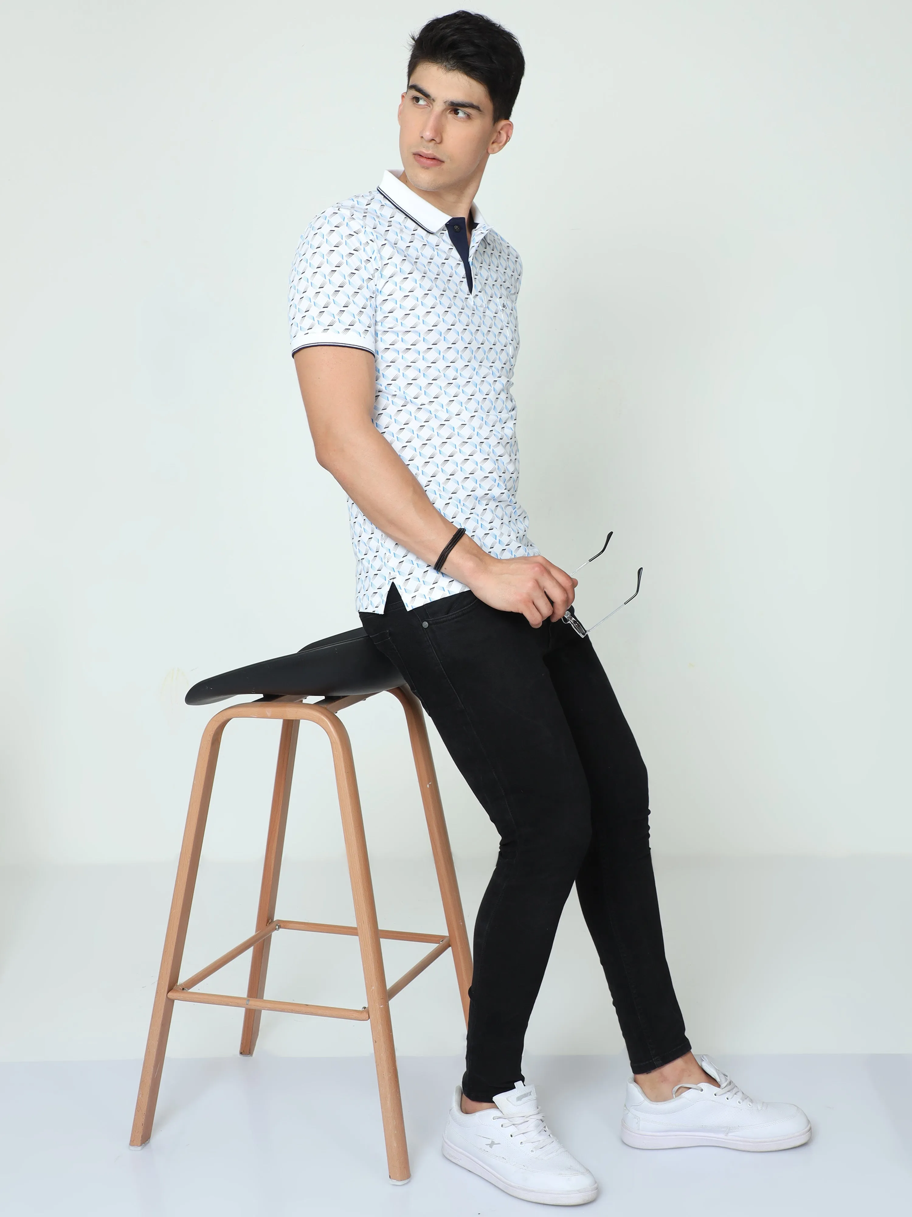 Classic Polo Mens Cotton Half Sleeve Printed Slim Fit Polo Neck White Color T-Shirt | BELLO - 231 A SF P