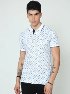 Classic Polo Mens Cotton Half Sleeve Printed Slim Fit Polo Neck White Color T-Shirt | BELLO - 231 A SF P