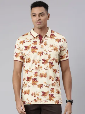 Classic Polo Men's Half Sleeve Beige Polo Neck Cotton Blend Slim Fit T-Shirt | BELLO - 308 B SF P