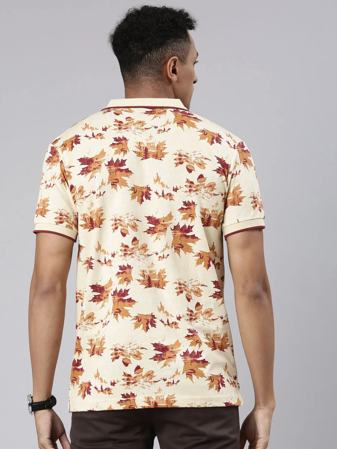 Classic Polo Men's Half Sleeve Beige Polo Neck Cotton Blend Slim Fit T-Shirt | BELLO - 308 B SF P