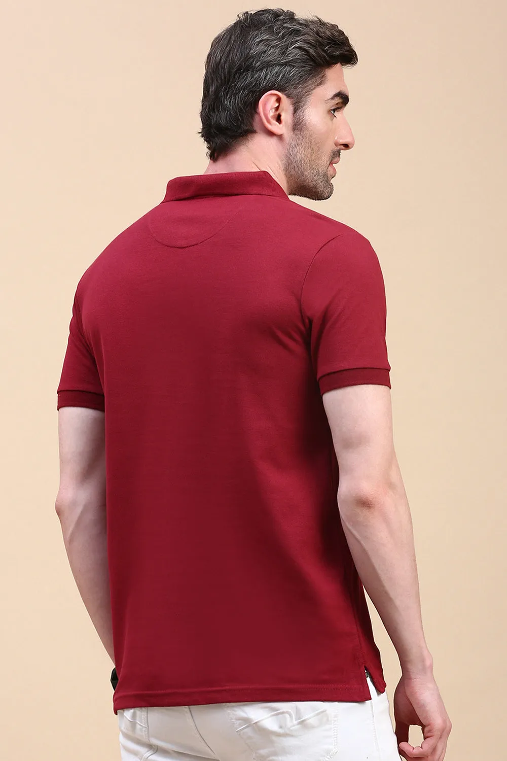 Classic Polo Men's Half Sleeve Maroon/White Polo Neck Slim Fit Embroidery T-Shirt