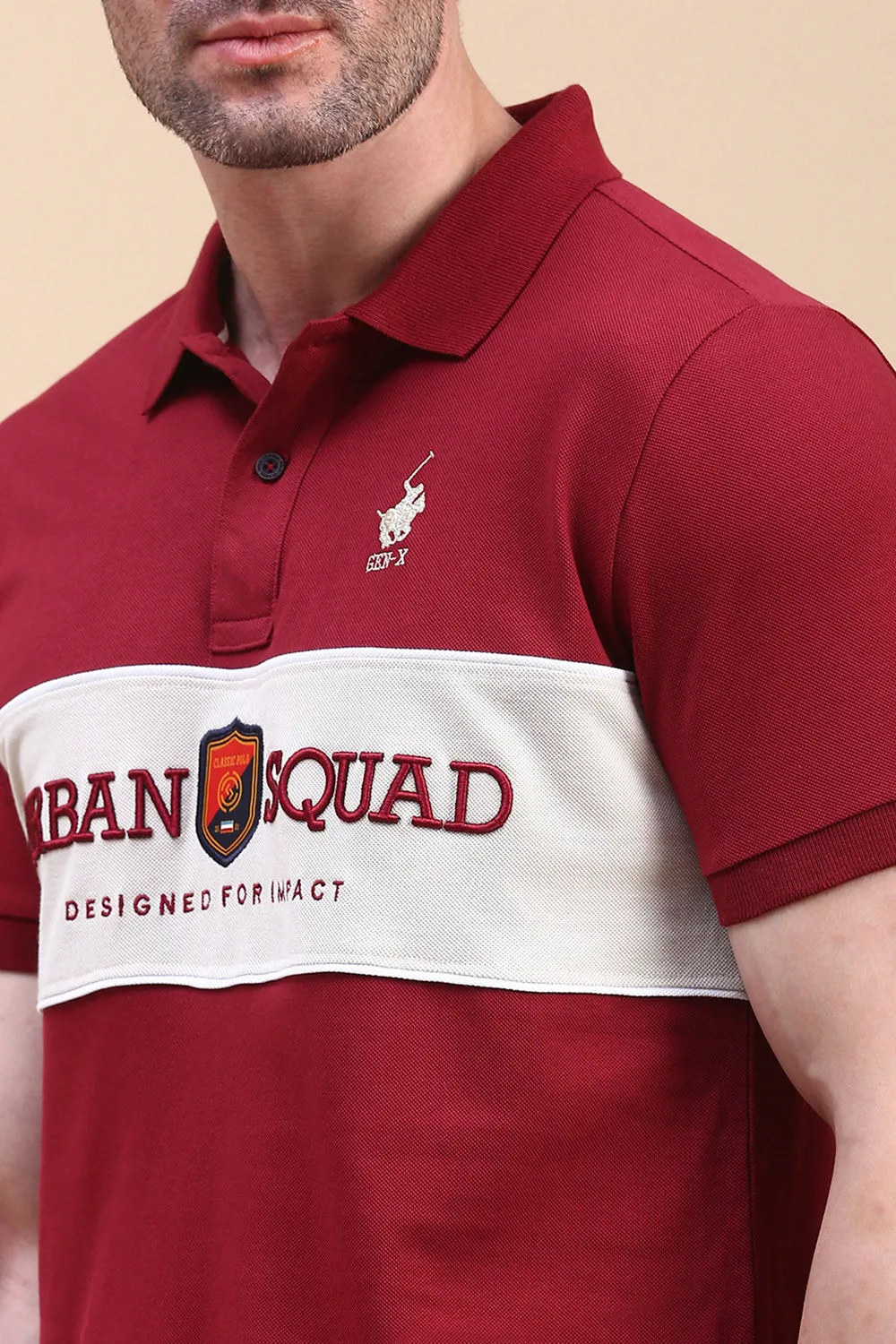 Classic Polo Men's Half Sleeve Maroon/White Polo Neck Slim Fit Embroidery T-Shirt