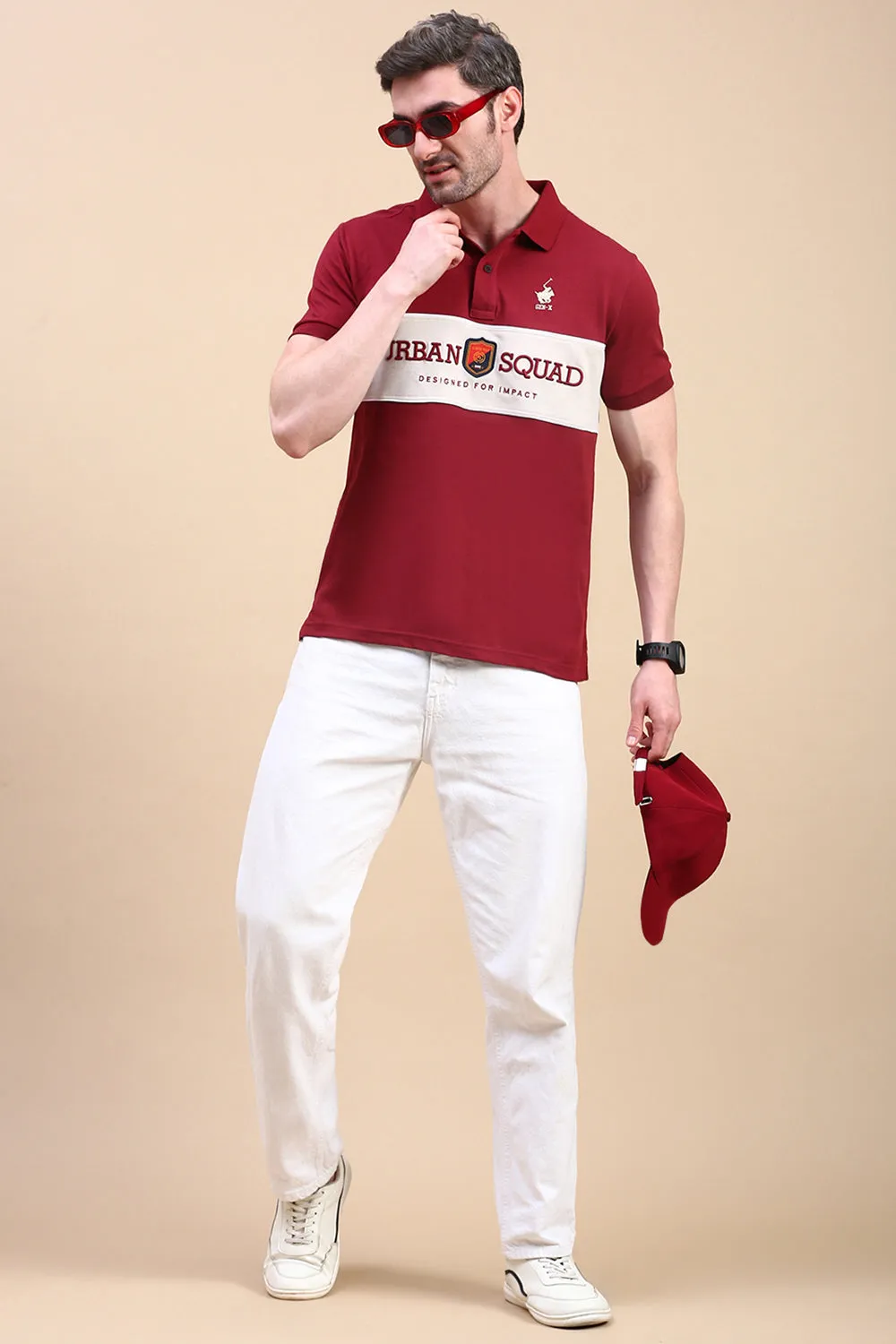 Classic Polo Men's Half Sleeve Maroon/White Polo Neck Slim Fit Embroidery T-Shirt