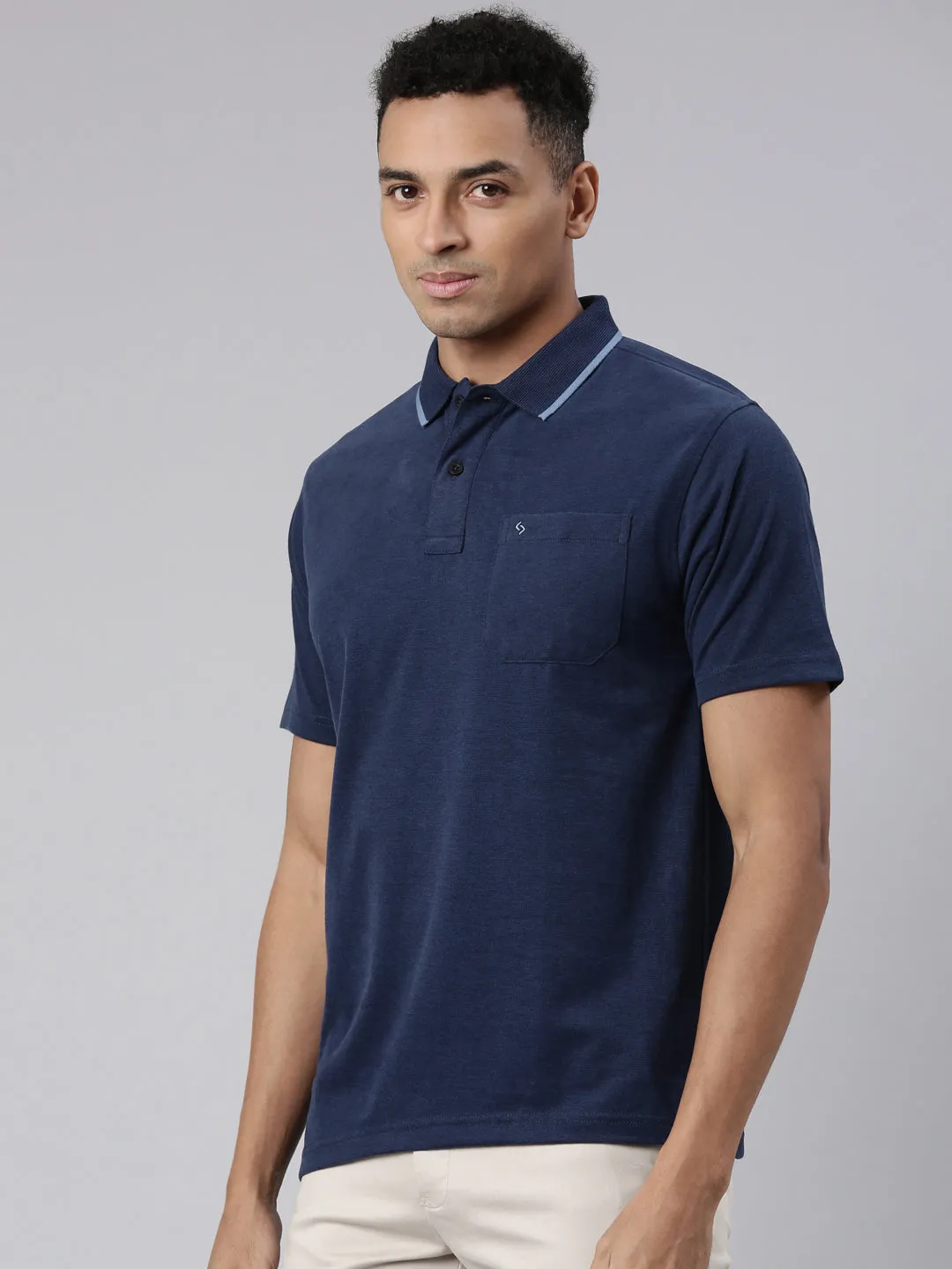 Classic Polo Men's Half Sleeve Navy Blue Polo Neck Cotton Blend Authentic Fit T-Shirt | SWAY POLO - 02 A AFA P