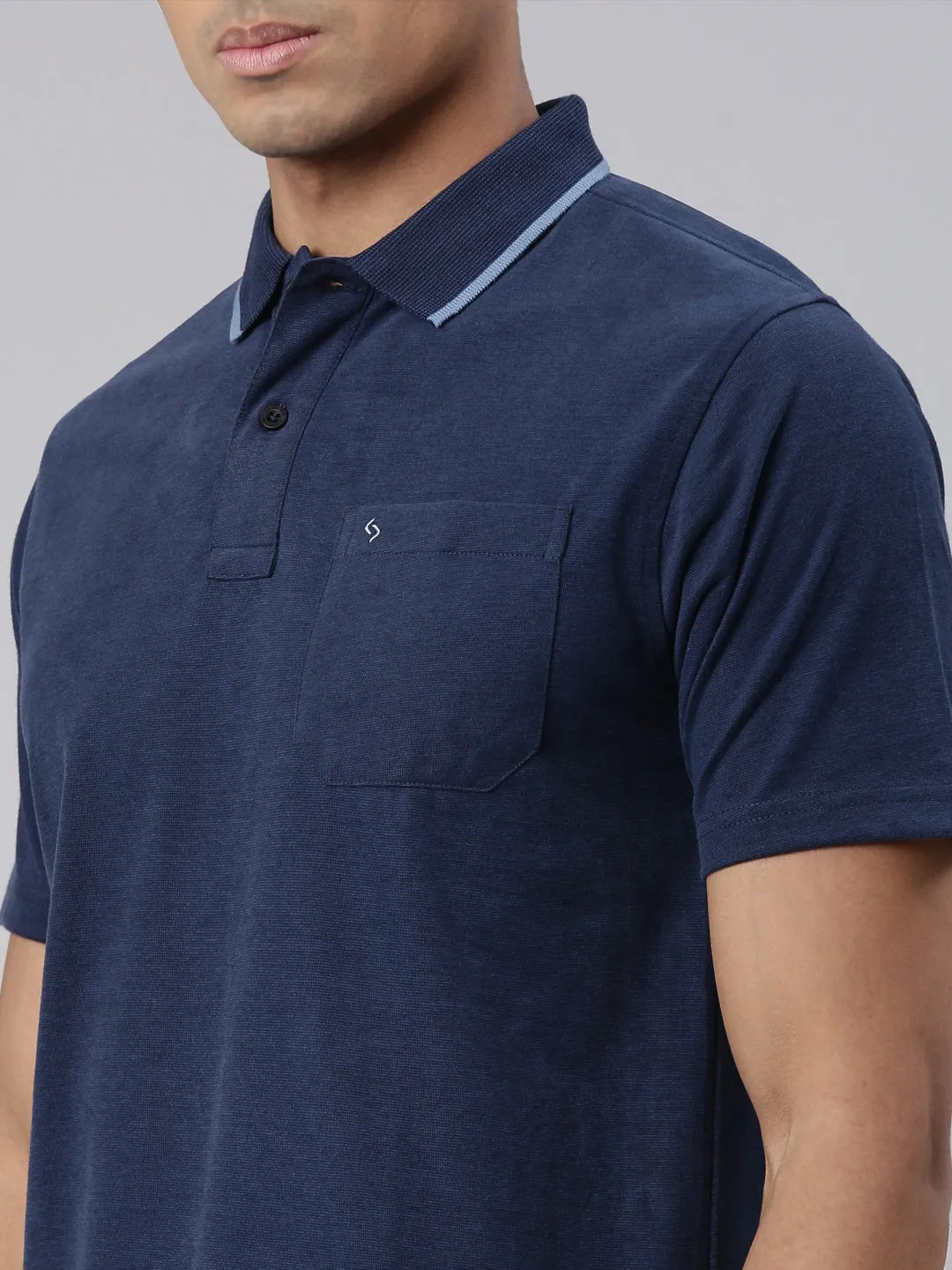 Classic Polo Men's Half Sleeve Navy Blue Polo Neck Cotton Blend Authentic Fit T-Shirt | SWAY POLO - 02 A AFA P