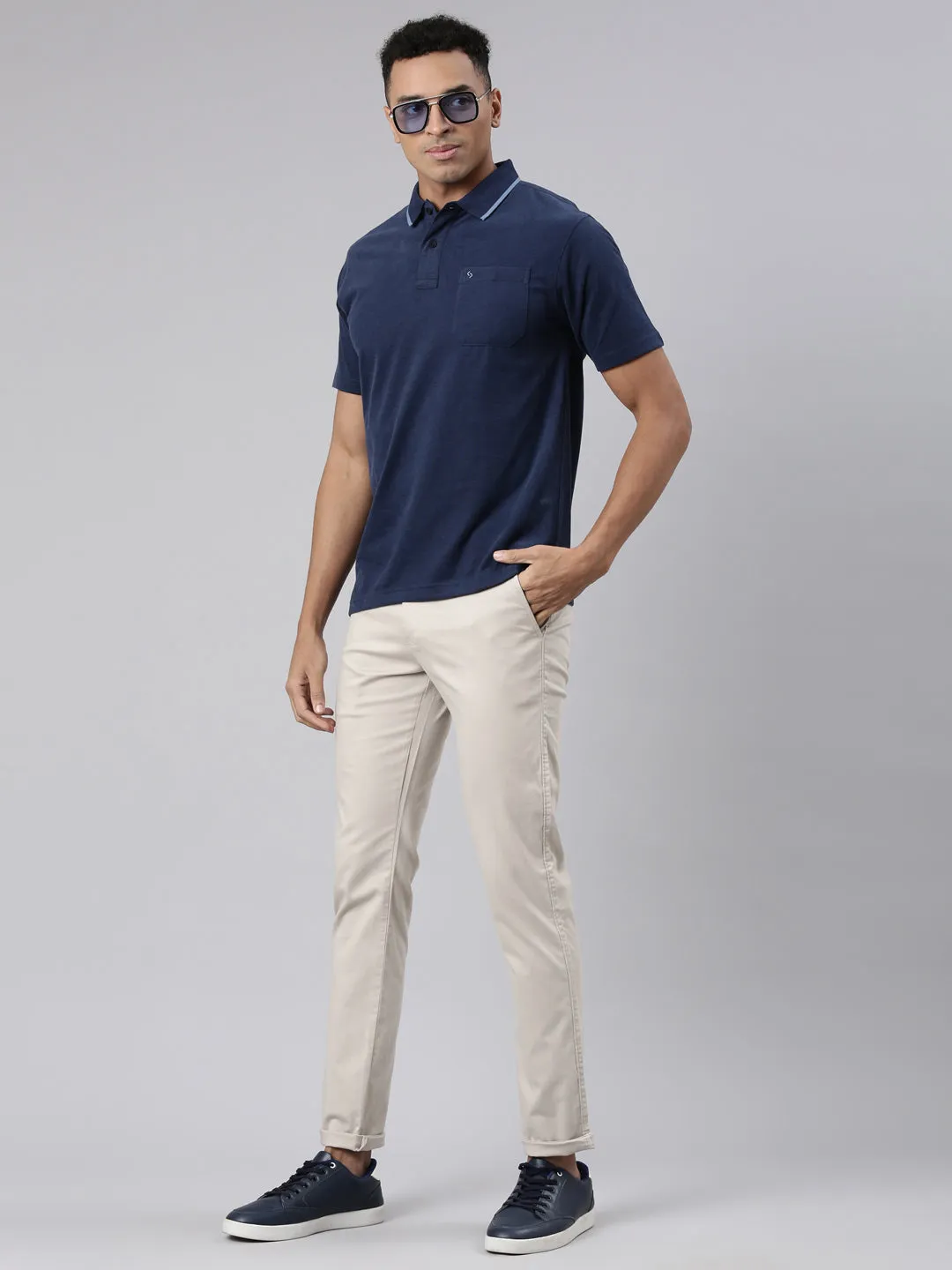 Classic Polo Men's Half Sleeve Navy Blue Polo Neck Cotton Blend Authentic Fit T-Shirt | SWAY POLO - 02 A AFA P