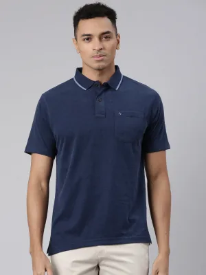 Classic Polo Men's Half Sleeve Navy Blue Polo Neck Cotton Blend Authentic Fit T-Shirt | SWAY POLO - 02 A AFA P