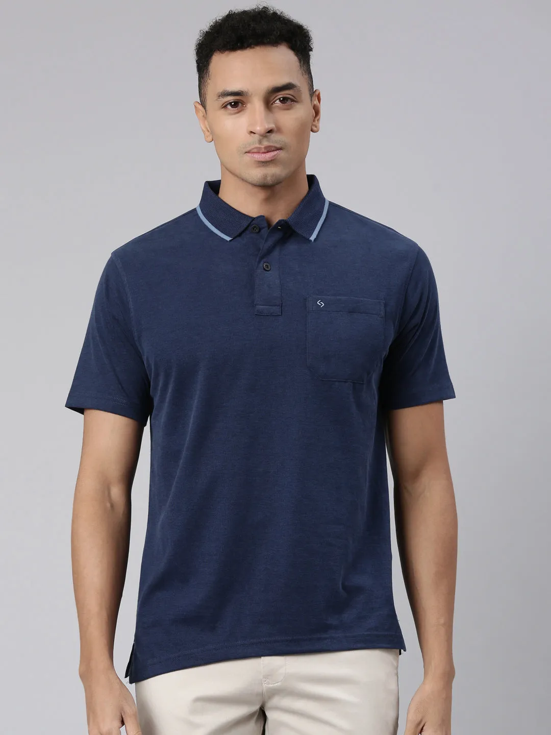 Classic Polo Men's Half Sleeve Navy Blue Polo Neck Cotton Blend Authentic Fit T-Shirt | SWAY POLO - 02 A AFA P