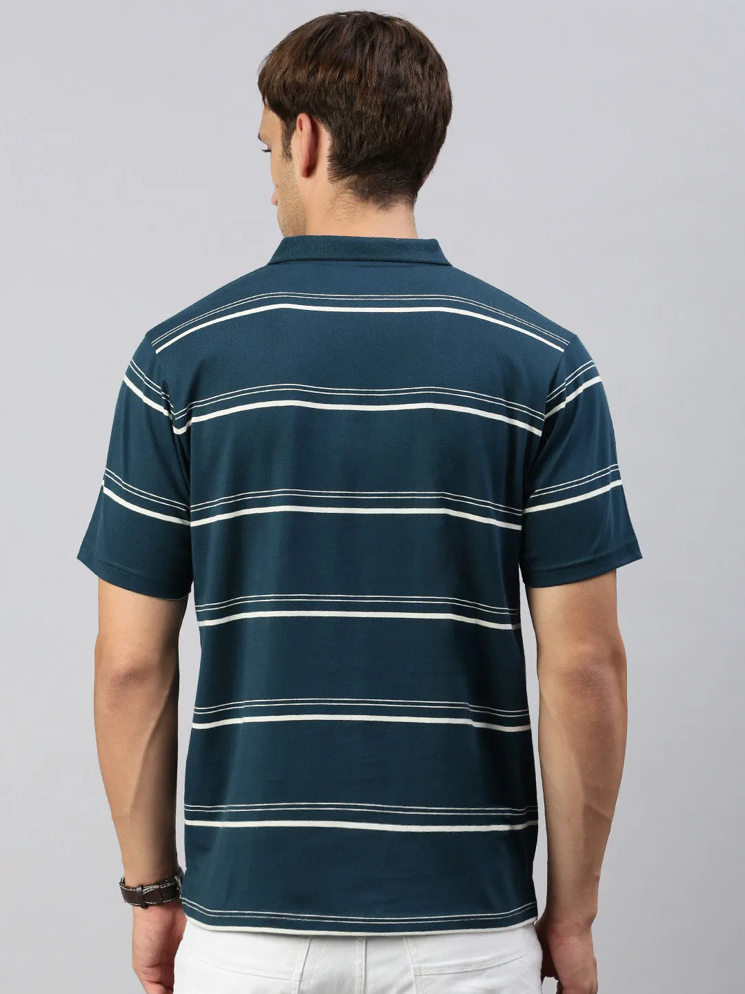 Classic Polo Men's Half Sleeve Teal/White Polo Neck Cotton Authentic Fit T Shirt | AVON - 579 B AF P