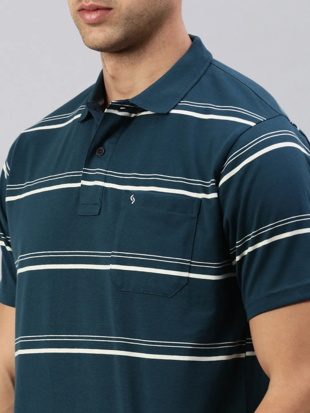 Classic Polo Men's Half Sleeve Teal/White Polo Neck Cotton Authentic Fit T Shirt | AVON - 579 B AF P