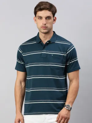 Classic Polo Men's Half Sleeve Teal/White Polo Neck Cotton Authentic Fit T Shirt | AVON - 579 B AF P