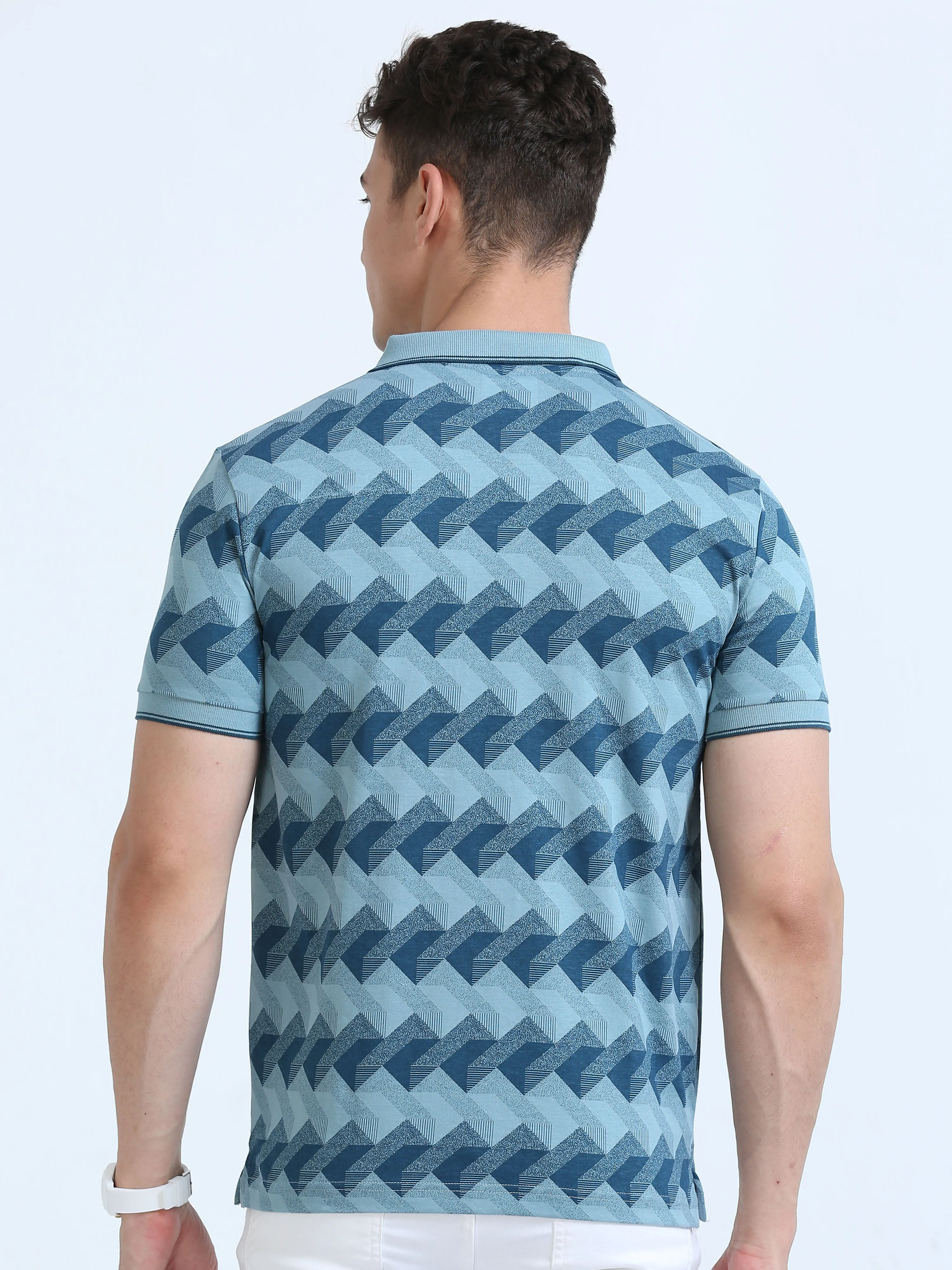 Classic Polo Men's Polo Neck Cotton Blue Slim Fit Printed T-Shirt | BELLO-234 A SF P
