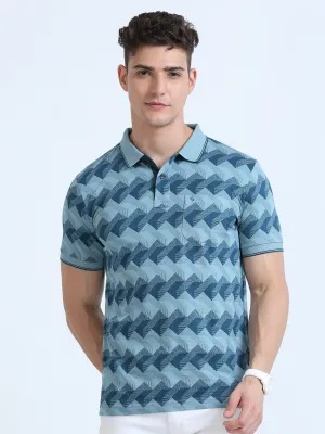 Classic Polo Men's Polo Neck Cotton Blue Slim Fit Printed T-Shirt | BELLO-234 A SF P