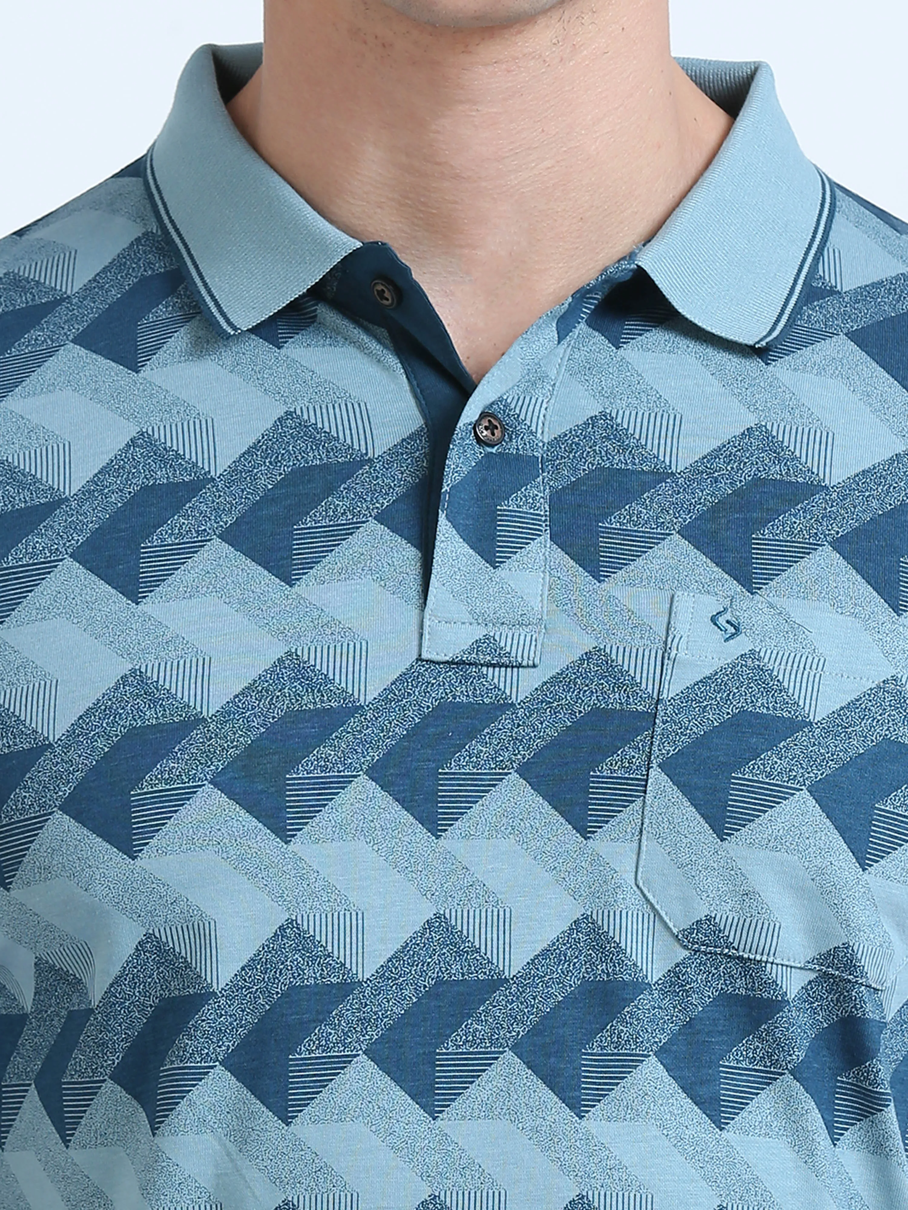 Classic Polo Men's Polo Neck Cotton Blue Slim Fit Printed T-Shirt | BELLO-234 A SF P