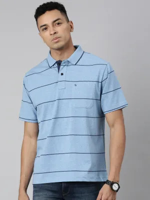 Classic Polo Men's Polo Neck Cotton Navy/Grey Authentic Fit Striped T-Shirt | MEL-255 A AF P