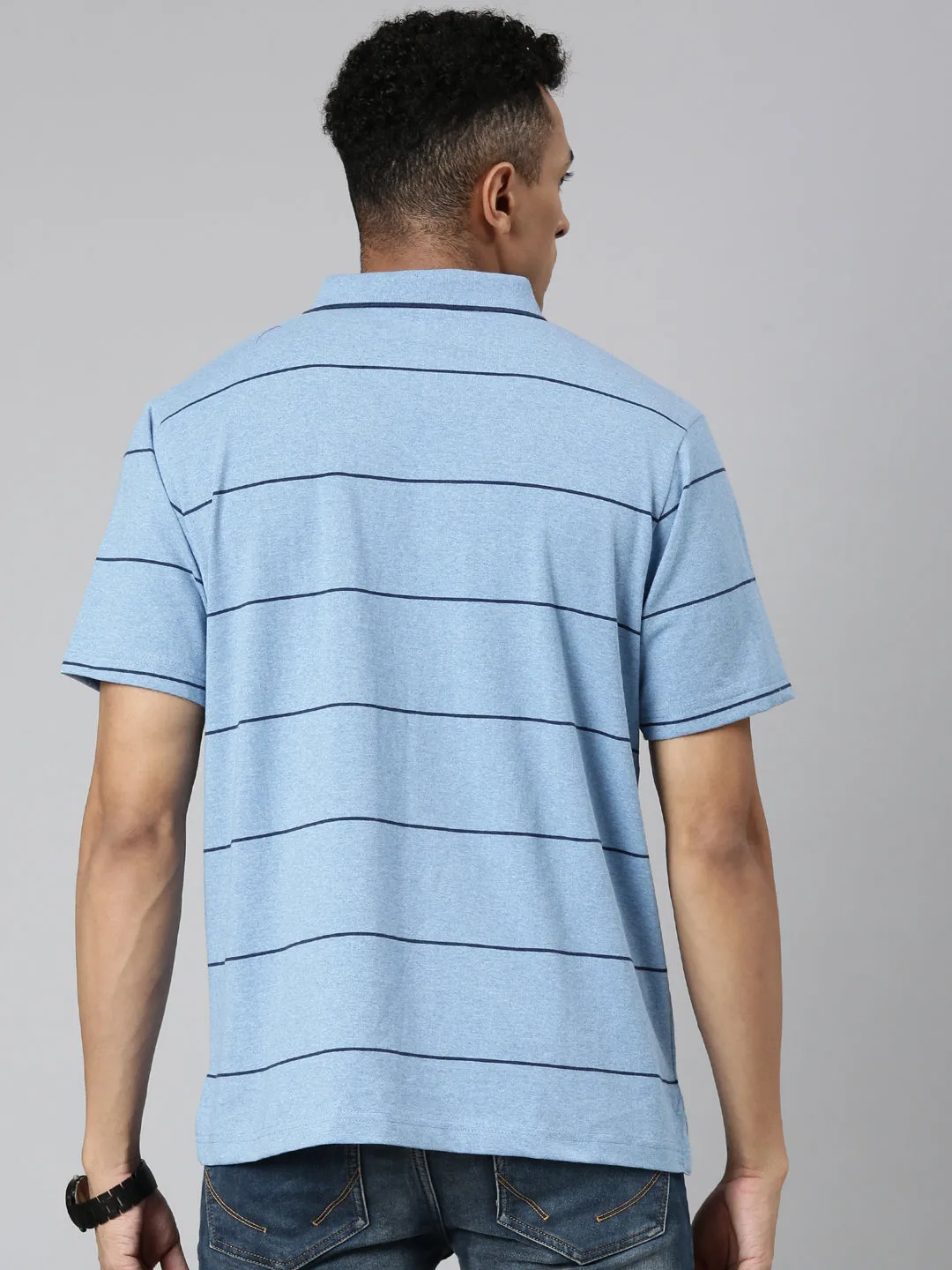 Classic Polo Men's Polo Neck Cotton Navy/Grey Authentic Fit Striped T-Shirt | MEL-255 A AF P