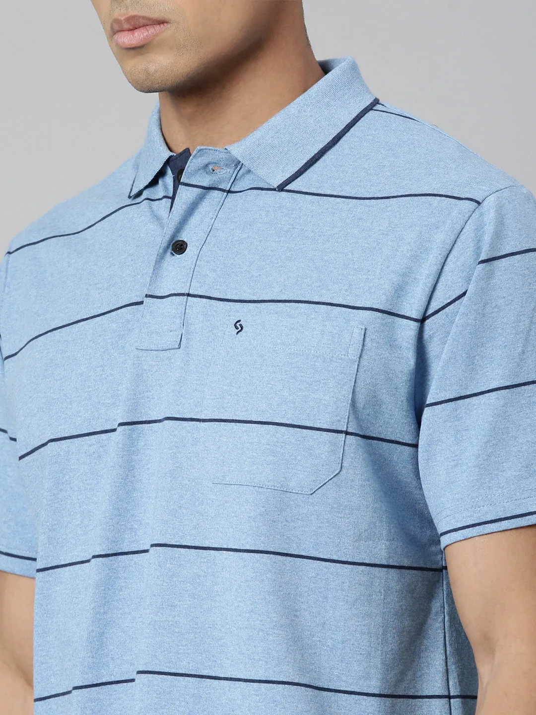 Classic Polo Men's Polo Neck Cotton Navy/Grey Authentic Fit Striped T-Shirt | MEL-255 A AF P