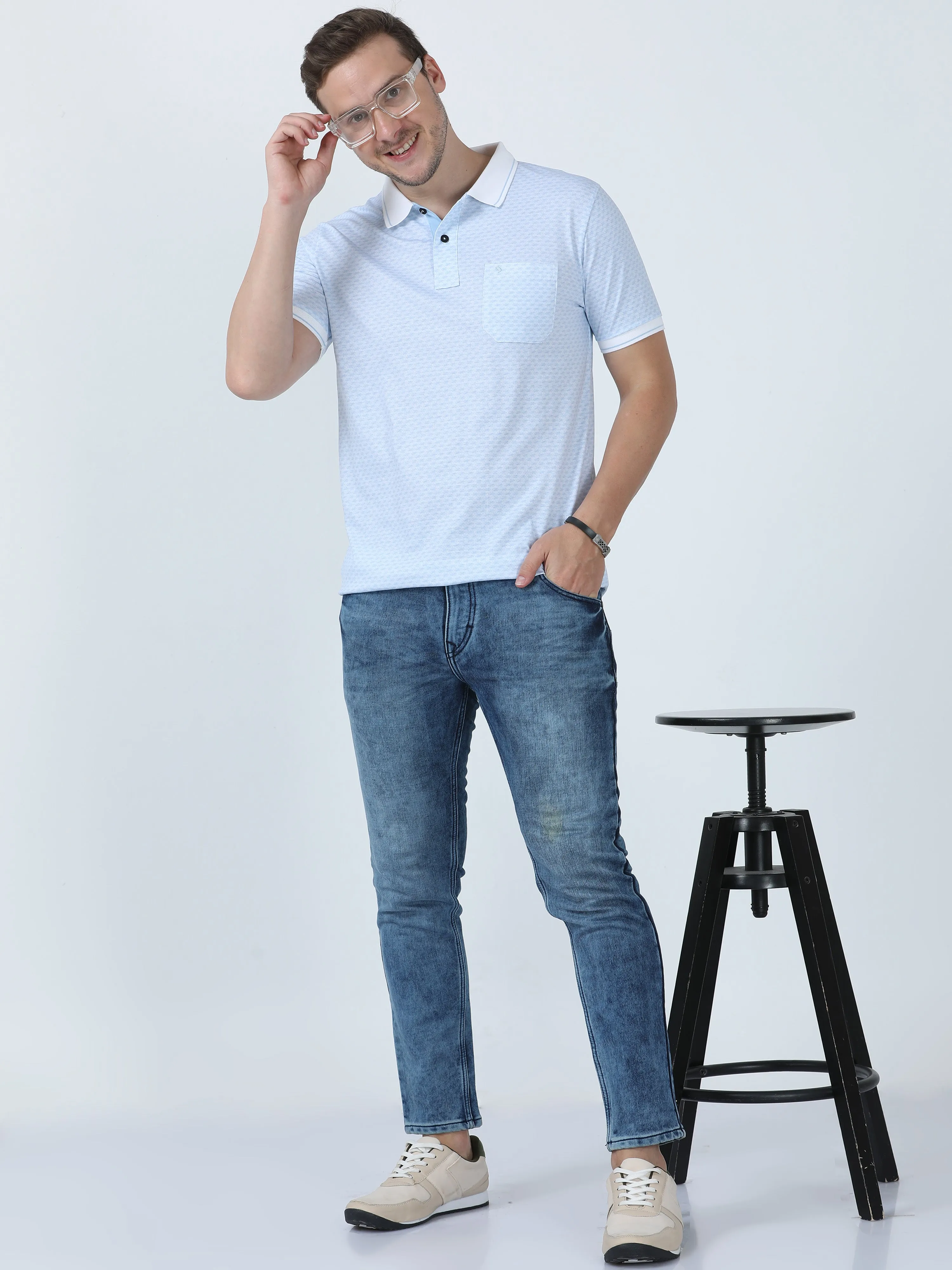 Classic Polo Men's Printed Blue Cotton Half Sleeve T-Shirt | BELLO - 251 A SF P
