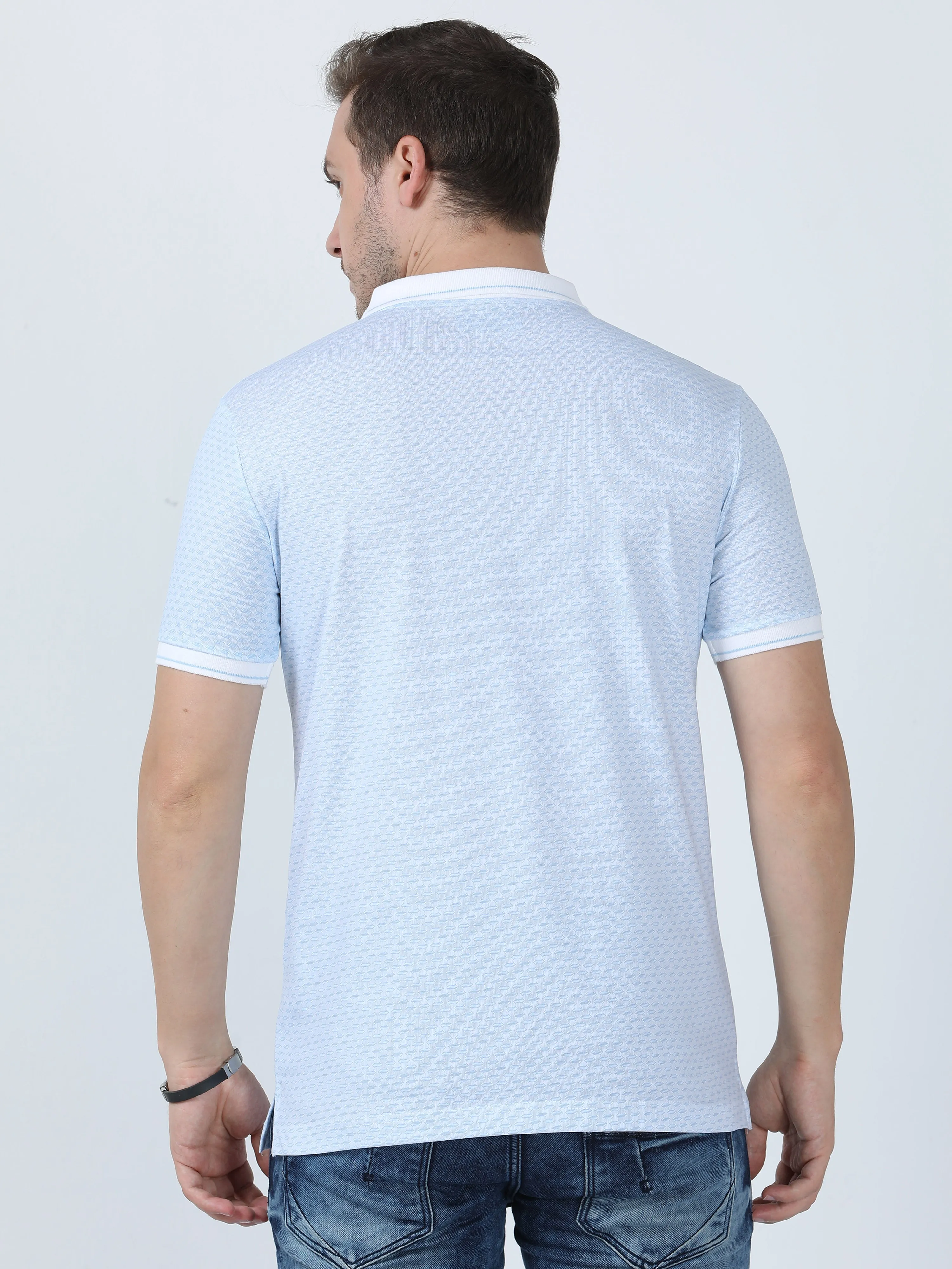 Classic Polo Men's Printed Blue Cotton Half Sleeve T-Shirt | BELLO - 251 A SF P