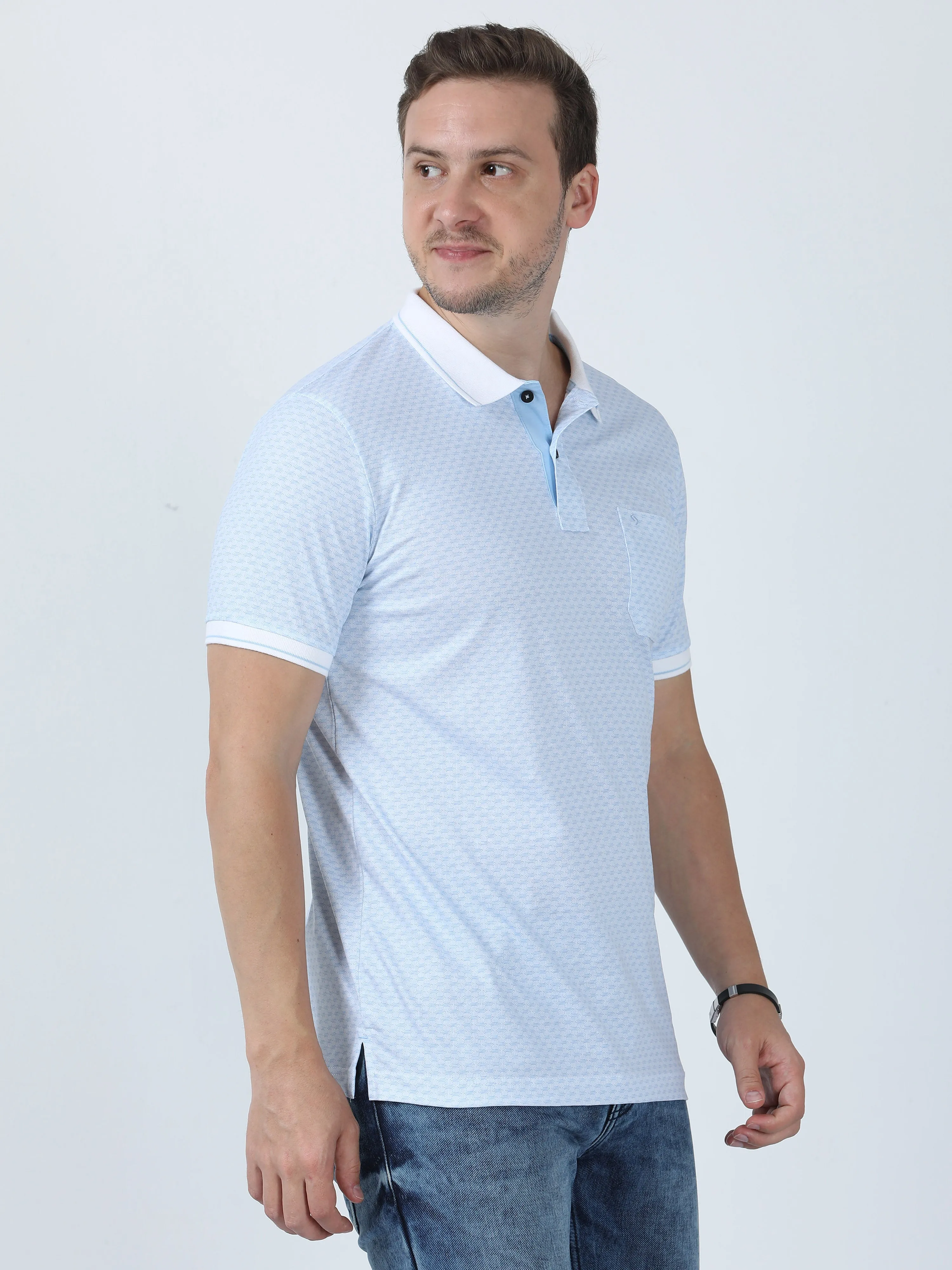 Classic Polo Men's Printed Blue Cotton Half Sleeve T-Shirt | BELLO - 251 A SF P