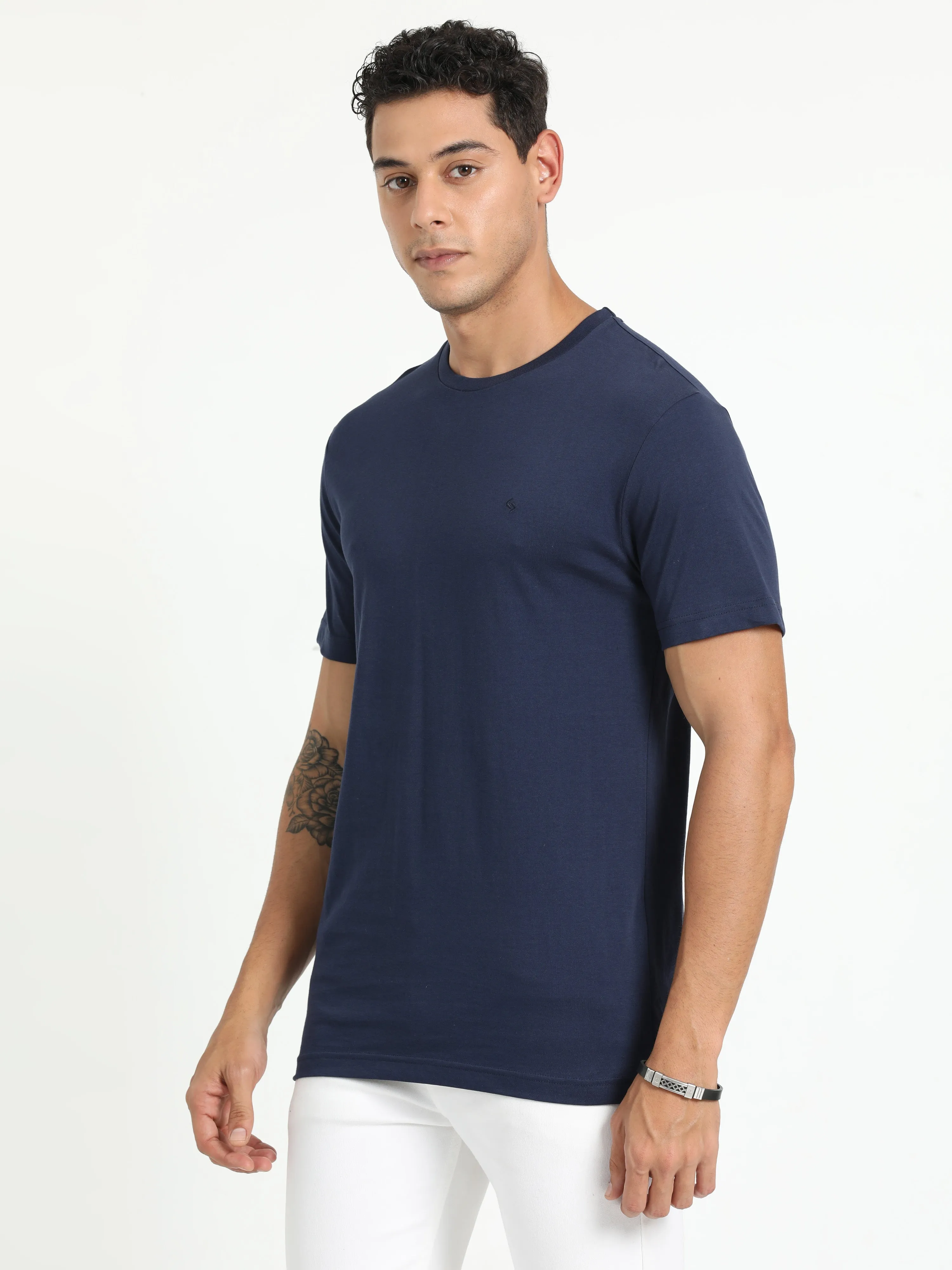Classic Polo Men's Solid Navy Cotton Half Sleeve T-Shirt | TOY-ARDOR NAVY SF C