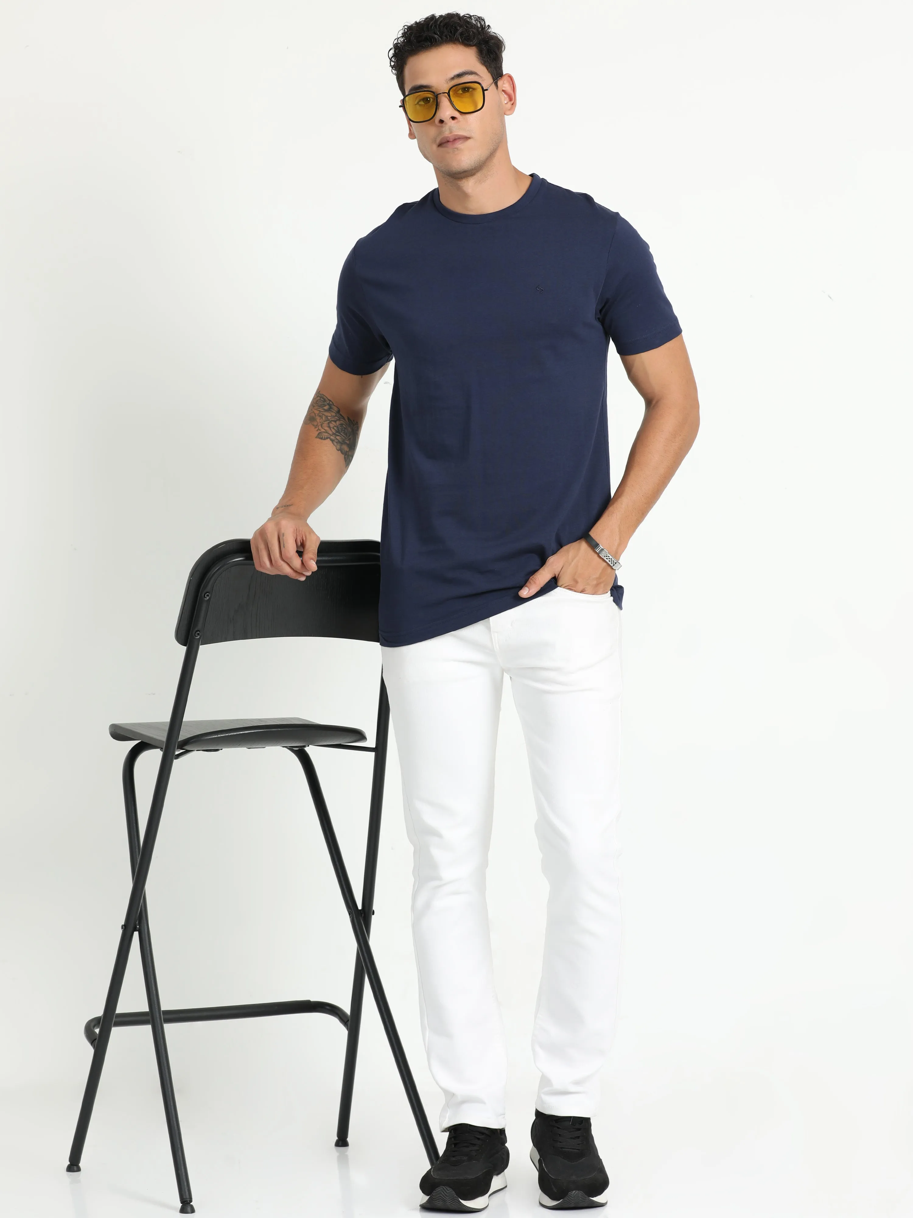 Classic Polo Men's Solid Navy Cotton Half Sleeve T-Shirt | TOY-ARDOR NAVY SF C